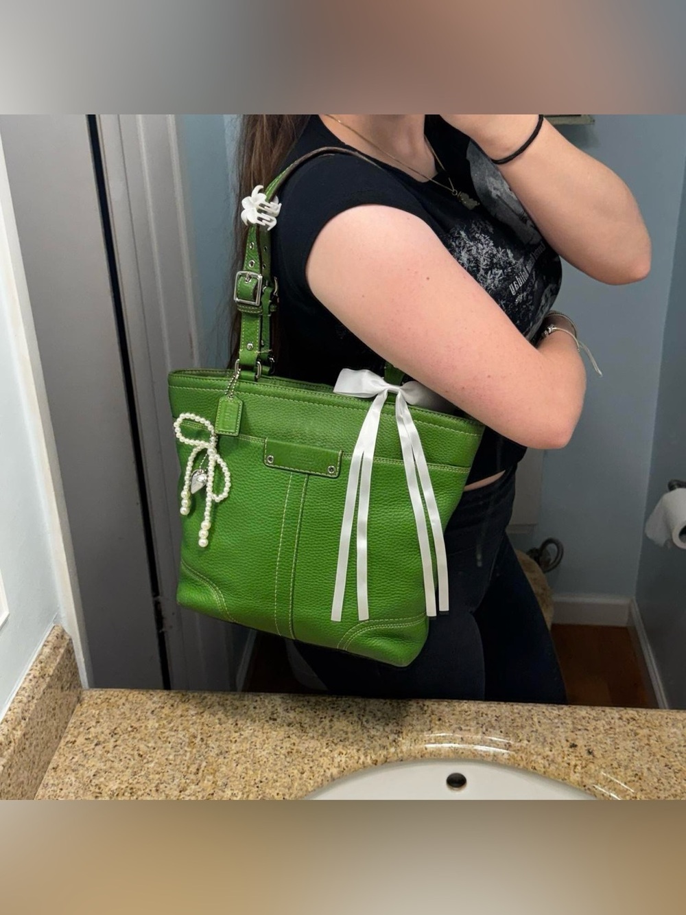 Y2K Green Pebbled Leather Coach Shoulder Bag - Picture 8 of 8